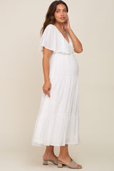 Ivory Textured Stripe Deep V-Neck Layered Sleeve Maternity Maxi Dress