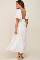 Ivory Textured Stripe Deep V-Neck Layered Sleeve Maternity Maxi Dress