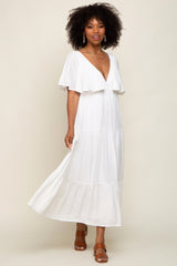 Ivory Textured Stripe Deep V-Neck Layered Sleeve Maternity Maxi Dress