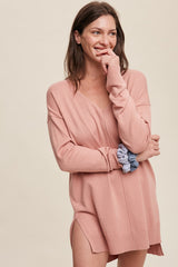 Mauve Oversized Knit Side Slit Maternity Top