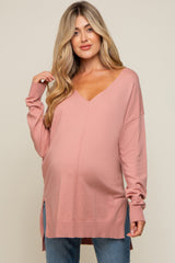 Mauve Oversized Knit Side Slit Maternity Top