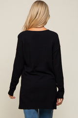 Black Oversized Knit Side Slit Maternity Top