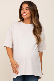 Beige Basic Oversized Maternity T-Shirt