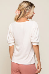 Ivory Puff Sleeve Waffle Knit Top