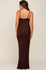 Brown Basic Maternity Maxi Dress