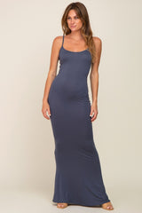 Blue Basic Maternity Maxi Dress