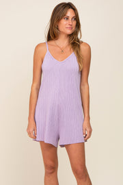 Lavender Ribbed V-Neck Romper