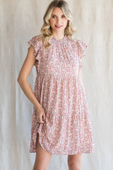 Pink Floral Chiffon Tiered Maternity Dress