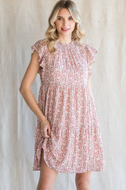 Pink Floral Chiffon Tiered Dress