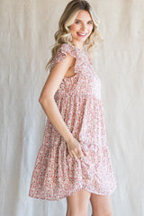 Pink Floral Chiffon Tiered Dress