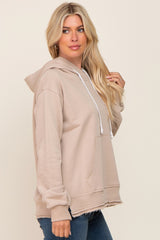 Beige Raw Edge Trim Drawstring Hoodie