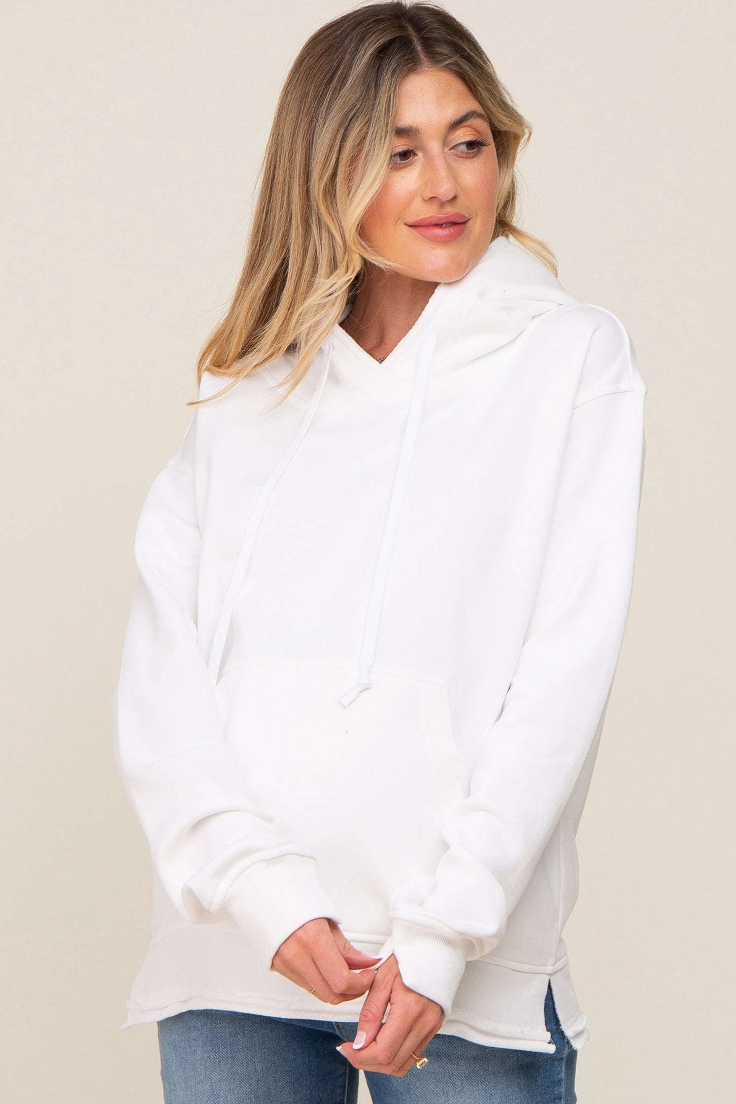 Royal Blue Raw Edge Trim Drawstring Hoodie– PinkBlush