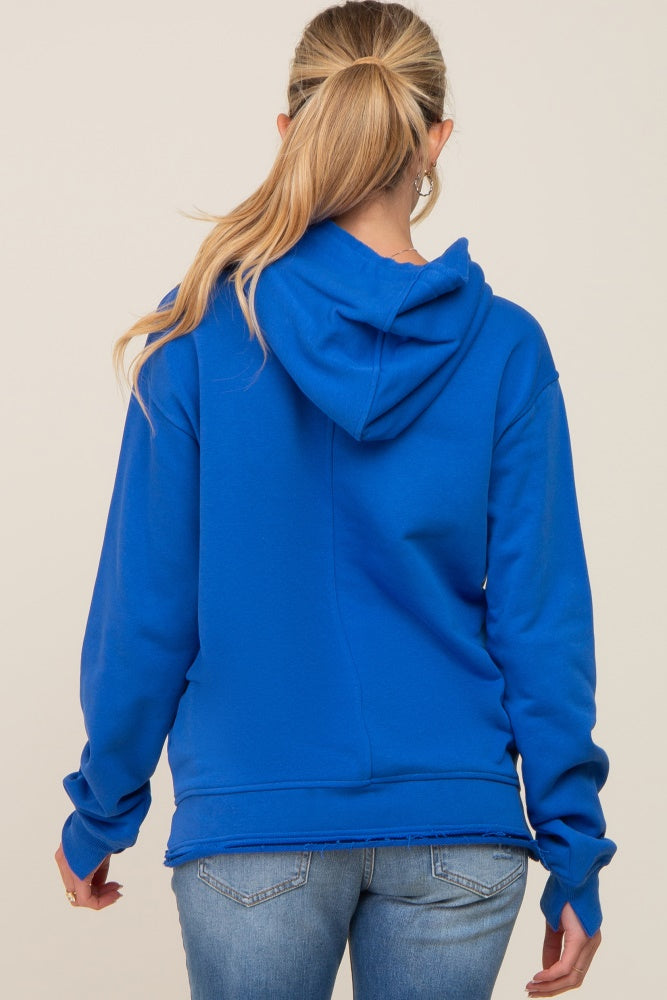 Royal Blue Raw Edge Trim Drawstring Hoodie– PinkBlush