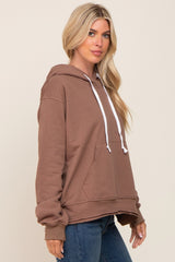 Mocha Raw Edge Trim Drawstring Hoodie