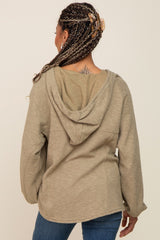 Olive V-Neck Drawstring Hooded Top