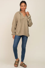 Olive V-Neck Drawstring Hooded Top