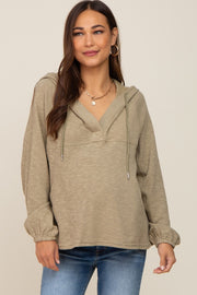 Olive V-Neck Drawstring Hooded Maternity Top