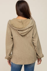 Olive V-Neck Drawstring Hooded Maternity Top