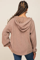 Mocha V-Neck Drawstring Hooded Top