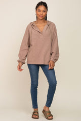 Mocha V-Neck Drawstring Hooded Top