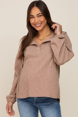 Mocha V-Neck Drawstring Hooded Maternity Top