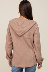 Mocha V-Neck Drawstring Hooded Maternity Top