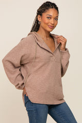 Mocha V-Neck Drawstring Hooded Top