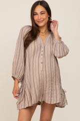 Taupe Striped Front Button Maternity Romper