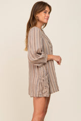 Taupe Striped Front Button Romper