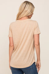 Beige V-Neck Short Sleeve Tee