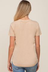 Beige V-Neck Short Sleeve Maternity Tee