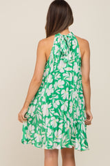 Green Floral Pleated Mock Neck Maternity Dress