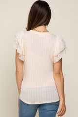 Cream Ribbed Layered Flounce Sleeve Maternity Top