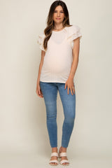 Cream Ribbed Layered Flounce Sleeve Maternity Top