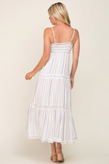 Ivory Striped Tiered Strapless Maxi Dress