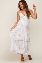 Ivory Striped Tiered Strapless Maternity Maxi Dress