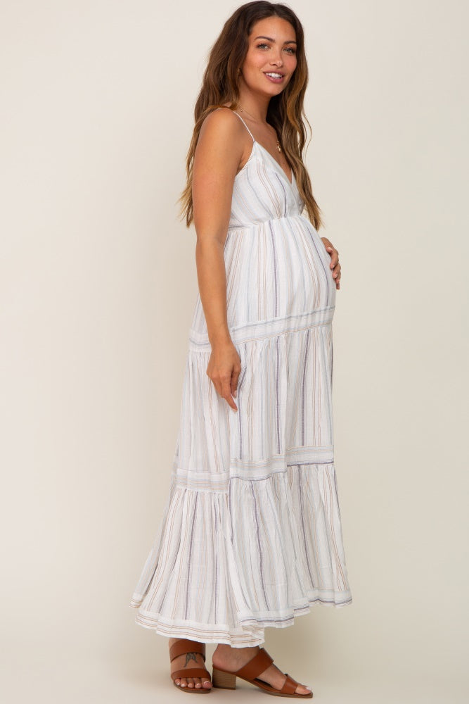 Ivory Striped Tiered Strapless Maternity Maxi Dress – PinkBlush