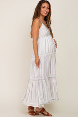 Ivory Striped Tiered Strapless Maternity Maxi Dress