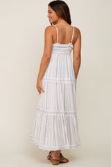 Ivory Striped Tiered Strapless Maternity Maxi Dress