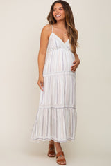 Ivory Striped Tiered Strapless Maternity Maxi Dress