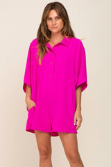 Fuchsia Collared Front Button Maternity Romper