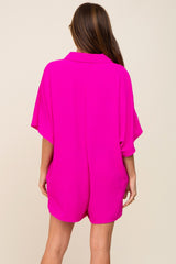 Fuchsia Collared Front Button Romper