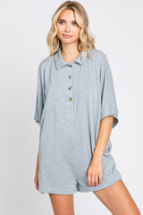 Grey Heathered Front Button Romper