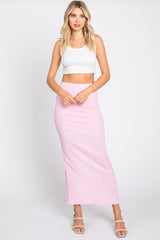 Light Pink Textured Slit Midi Skirt