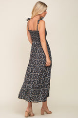 Black Floral Smocked Maxi Dress