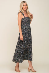 Black Floral Smocked Maxi Dress