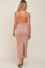 Mauve Textured Square Neck Scoop Back Maternity Maxi Dress