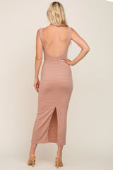 Mauve Textured Square Neck Scoop Back Maxi Dress