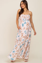 Light Pink Floral Smocked Floral Maternity Maxi Dress