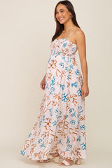 Light Pink Floral Smocked Floral Maternity Maxi Dress